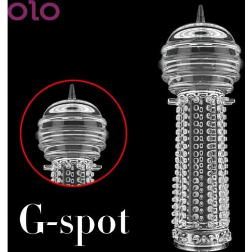 OLO Penis Sleeve Ring Reusable Cock Sleeve Delay Condom Penis Extender G Point Vagina Stimulation Silicone Sex Toys for Men