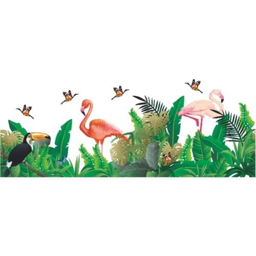 European Style Green Leaves Flamingo Wall Stickers Home Wall Border Skirting Line Wall Mural Poster Art Kids Room Nursery Decals