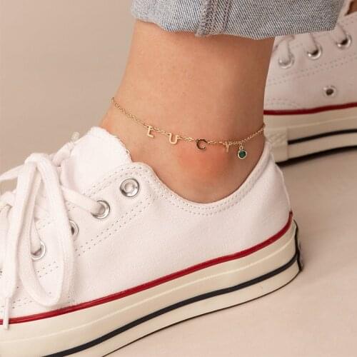 Customized name with gemstone anklet stainless steel personalized letters for ladies fashion personality beach jewelry best gift