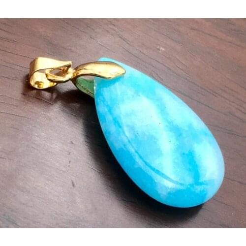 New Dominican Larimar jade Gemstones Solid Gold Plated Necklace Pendant 15x25mm