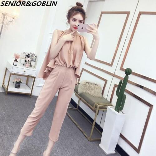 New Women Summer Two-Piece Set Sexy Sleeveless Loose Blouse Shirt Suit Pockets Pencil Pant Office Lady Working Slim Women Sets