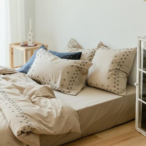 Japanese-Style All Cotton Washed Cotton Embroidery Bed & Breakfast Four-Piece Cotton Double Quilt Cover Bed Sheet Fitted