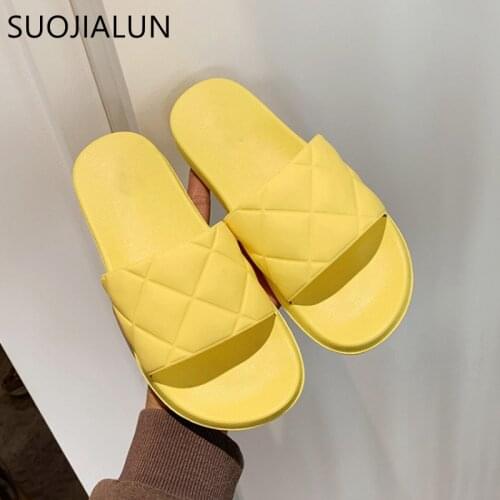 SUOJIALUN New Fashion Women Slipper 2021 Brand Diamond Summer Sandal Open Toe Flat Casual Slides Shoes Flip Flops Big Size 41