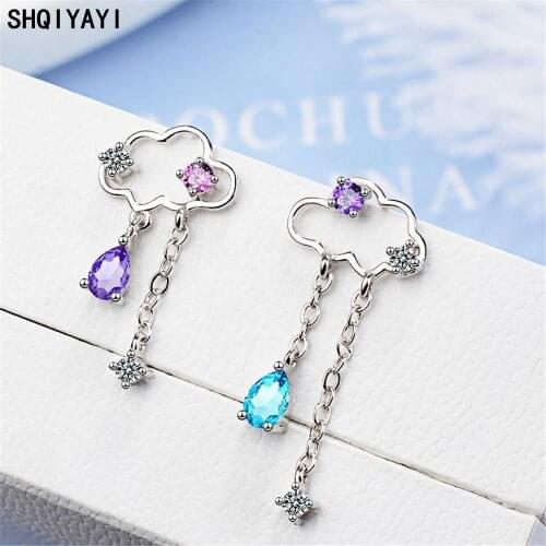 SHQIYAYI Hot Fashion Female Party Drop Ear Jewelry Silver Women Drop Earrings Flash CZ Zircon Wedding Gifts -743