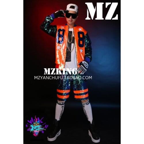 Mens New Jackets Dj Singer 2020 Gd Colorful Orange Green Sequin Stitching Hip-hop Baseball Uniform Costume Plus Size Men Coat