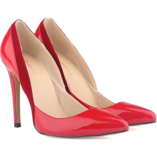 Classic Pointed Toe High Heels Women Pumps Party Shoes 6 Colors Fashion Shoes Thin Heels Patent Leather & Flock Shoes Patchwork