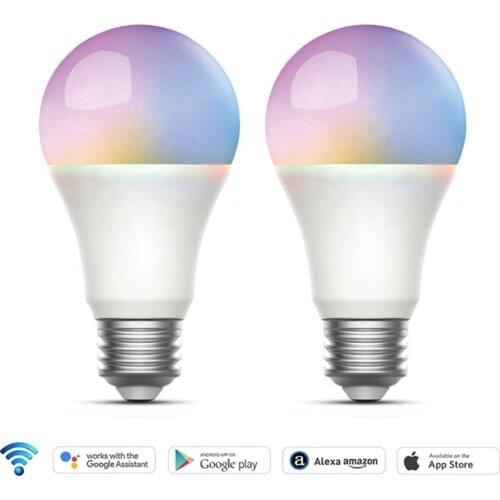 2PCS Tuya WiFi Smart Light Bulb Led Lamp E27 9W RGB+C+W Dimmerable Timer Wireless Remote Control Work With Alexa Google Home
