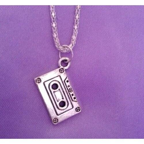 Vintage Silver Cassette Tape Cube Inside Rhinestone hourglass leaves PEACE SIGN Necklace Pendants For Women Jewelry HOT H397