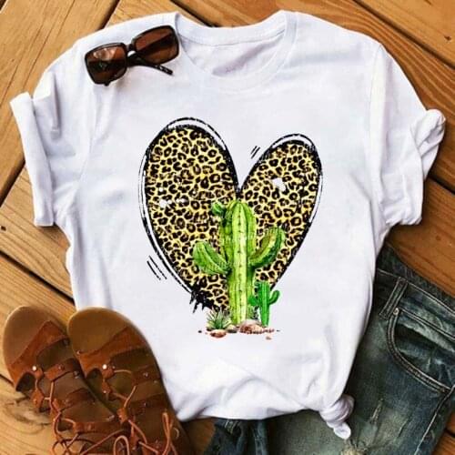 Harajuku Lovely Cactus Cute Graphic Print Female T-shirt 90s Ulzzang Fashion O-neck Vintage Tops Casual Female Clothes