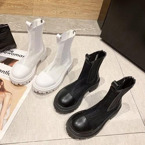 Brand Womens Shoes Lady Boots Boots-Women shoes Zipper Flat Heel Fashion Med 2021 Mid Calf Lolita Rock Elegant Summer Rubber
