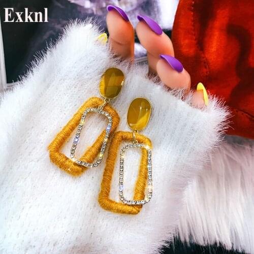 Exknl Elegant Vintage Crystal Women Drop Earrings Long Party Fur Ethnic Dangle Earrings For Women Wedding Jewelry 2020
