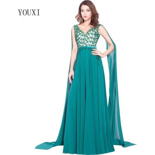 New Arrives Jade Evening Dresses 2019 Sleeveless Appliwues Beads Prom Party Gowns Formal Evening Dress Robe de soire