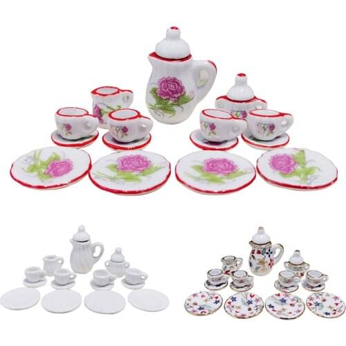 1/12 Dollhouse Mini Flower Print Ceramic Tea Set Model Toy Accessories DIY Props Dollhouse Toys for Children Birthday Gifts