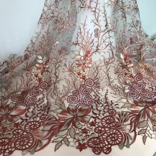 1 yard Gorgeous Red Wine and Gold Lace Fabric Romantic Guipure Floral Fabric for Bridal Wedding Apparel Fabrics Supply