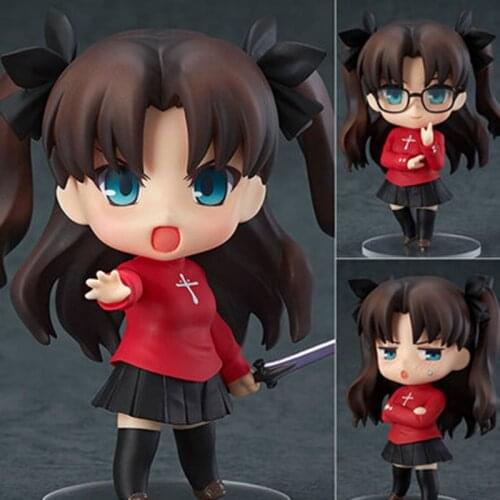 10cm Q Version Of Clay Fate/Stay Night Tosaka Rin 409 Jewel Rin Movable Face Doll PVC Model Cute Girl Doll Desktop Decoration