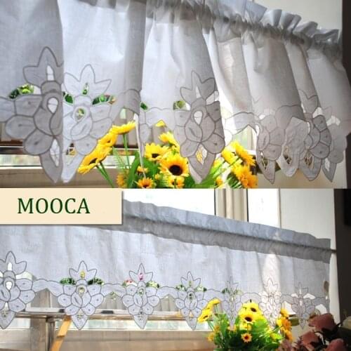 100% Cotton White Short Kitchen Curtains Cafe Curtain Embroidered Cabinet Curtain