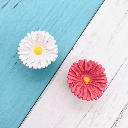 1x White/pink Small Floral knobs Lovely Children Room Dresser Handles Handmade Resin Home Office Furniture Drawer Cabinet Knobs