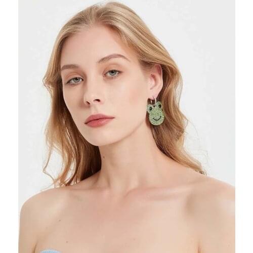 2020 New Green Rhinestone Frog Funny Cute Asymmetry Drop Earring for Women Girls Jewelry Sweet Gifts