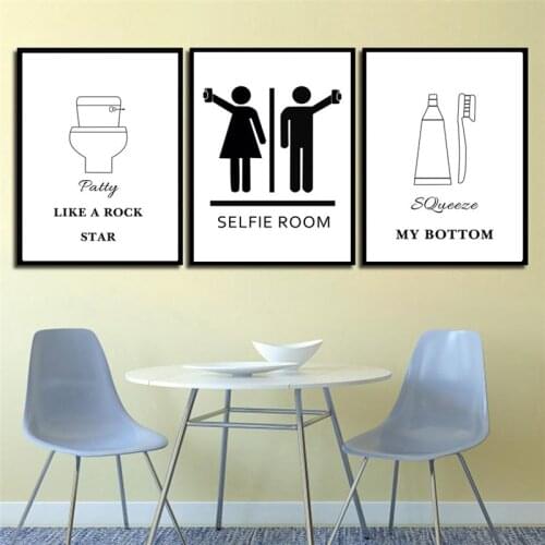 3 Panel unframed Nordic Poster Wall Art Canvas Painting Print Toilet Abstract Black and White Picture Living Room Home Decor