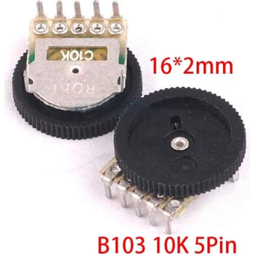 5pcs Double Gear Tuning Potentiometer B103 10K 50K 1K 20K 2K 5K 100K 5Pin 16*2mm Dial Potentiometer