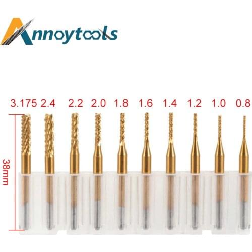 CNC Engraving machine accessories 10pcs Router Bit PCB Carbide End Mill Tools Diameter 0.8-3.175mm cnc cutter milling