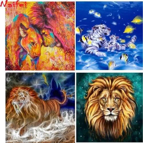 Full Drill Diamond Painting Fantasy Lion Tiger 5d Diamond Embroidery Sale Diamond Animal Picture Of Rhinestones Home Decor Gift
