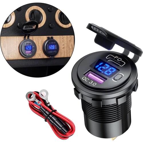 USB Car Charger, Fast USB Car Charger PD&QC 3.0 Dual Port Car Adapter Voltage Monitor Waterproof