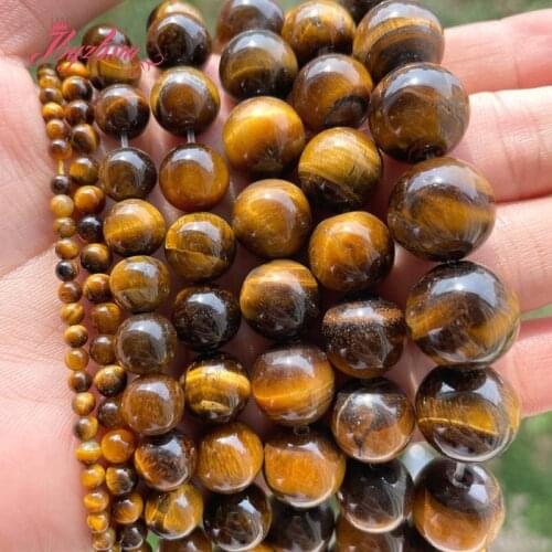 Natural Tigers Eye Yellow Smooth Stone Beads Loose 6/8/10/12mm For DIY Necklace Bracelet Jewelry Making Strand 15"Free Shipping