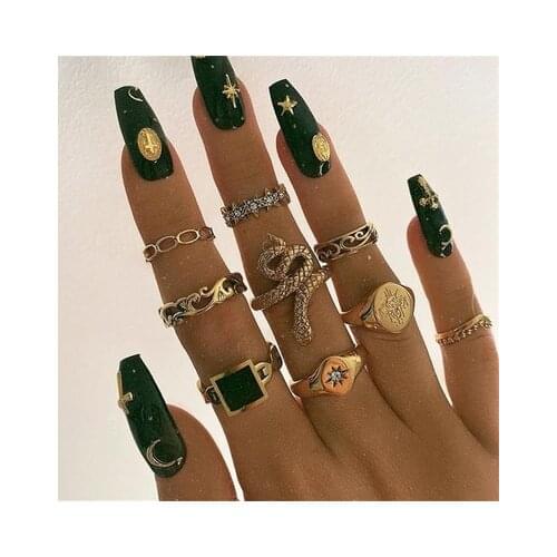 Docona 9pcs/sets Bohemia Snake Geometry Knuckle Rings for Women Vintage Black Rhinestone Ring Set Female Jewelry Anillos 17975