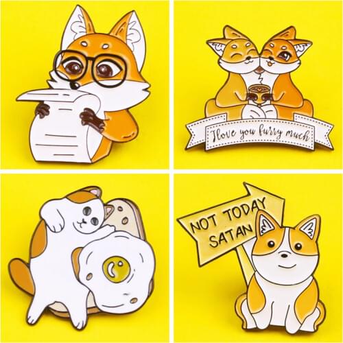Enamel Pin Corgi Dog Animal Pattern Metal Badges Pins and Brooches for Women Men Lapel pin Creative Gift backpack badge jacket