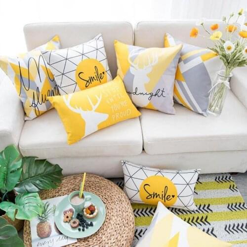 Ins Wind Net Red Pillow Nordic Yellow Geometric Pattern Sofa Cushion Cover Car Office Dormitory Bedside Waist Pillow Case