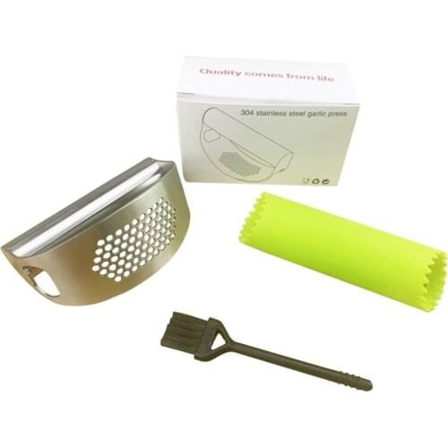 Kitchen Garlic Press Curved Garlic Cutting Machine Chopper kitchen chopper Stainless Steel Garlic Press Three-piece Cooking Tool