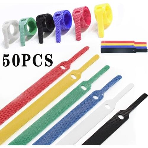 50 reusable nylon straight knot color ties Velcro straps, hook and loop wire management tools Velcro straps