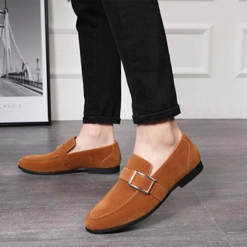 Genuine Leather Shoes Belt Buckle Mens Suede Doudou Shoes 2021 Autumn Fashion Casual Shoes Male Driving Flats Loafers Footwear