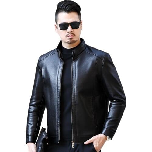 Winter New Mens Leather Jacket Fur Middle-aged And Elderly Plus Velvet Thick Keep Warm Fashion Casual Stand-up Collar Clothes