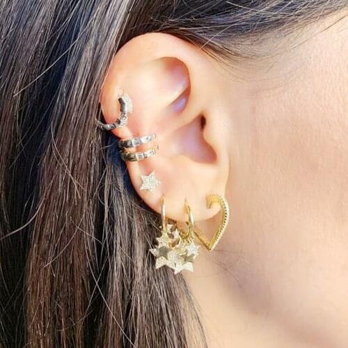 New Fashion wedding party girl jewelry Bohemia Vintage Silver Color 5 different size Star drop Earring for women with cz jewelry