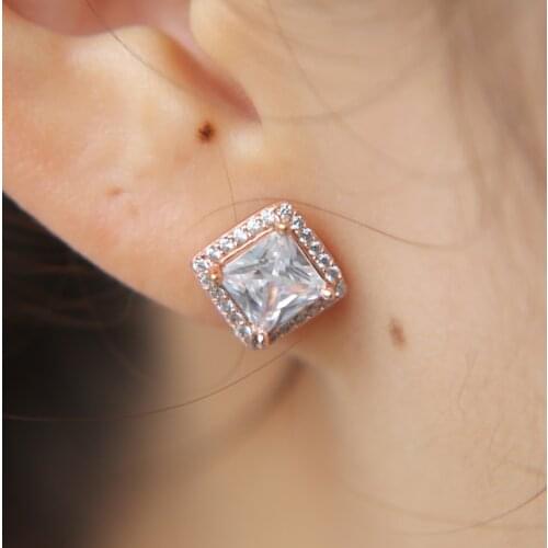 New 925 Sterling Silver Earring Rose Timeless Elegance With Crystal Studs Earring For Women Wedding Party Gift Fine Jewelry