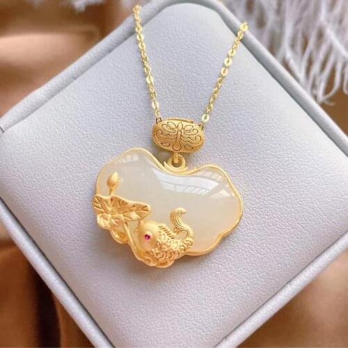 Natural White Hetian Jade Carp Fish Pendant Necklace 925 Silver Fashion Jewelry Chalcedony Amulet Gifts for Women