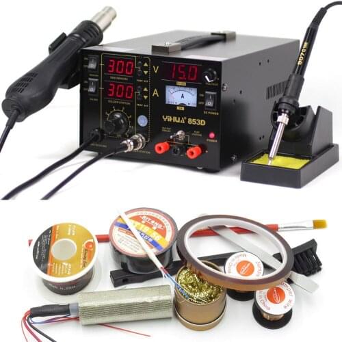 YIHUA 853D 3 In 1 soldering station hot air gun Welding Machine + soldering iron + power + free gift