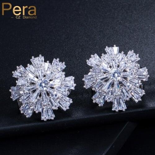 Pera New Pera Brand Silver Color Korean Style Jewelry Women Party Big Flower Cubic Zirconia Stud Earrings With Blue Stone E243