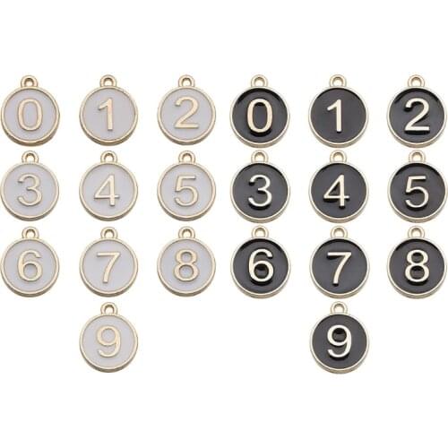 2021 New 0-9 Number Alloy Charms Double Sided Enamel Digit Pendant for DIY Jewelry Making