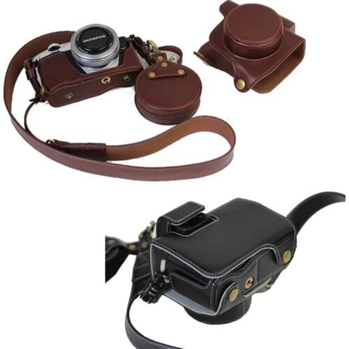 Luxury Genuine Leather Case Cover Bag With Strap mini Pouch For Olympus OM-D OMD EM10 III EM10 Mark III Opening Battery Case