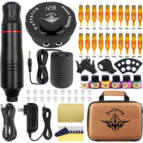 Rotary Tattoo Machine Kit Tattoo Power Supply With 20PCS Cartridges Needles Permanent Makeup Machine Complete Tattoo Machine Set
