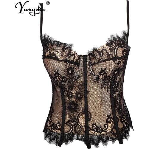 Sexy lace bustier corset crop top women summer mesh halter party y2k tank top push up bra clubwear tube Cropped womens tops 2021