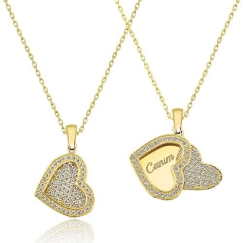 Name Post Drop Heart Silver Necklace DN42B