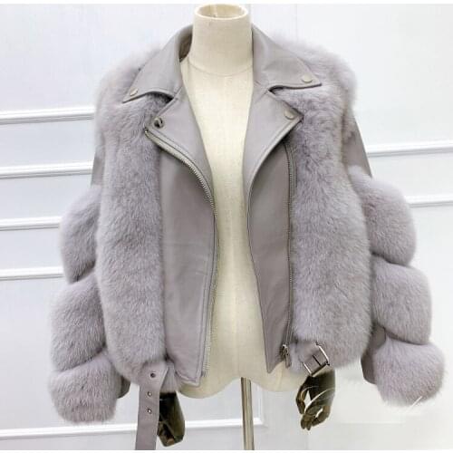 2020 New Real genuine natural fox fur coat with sheep skin womens fashion whole skin jacket warm winter overcoat