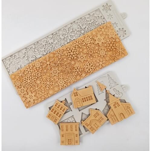 Minsunbak Snowflake Silicone Mold Different Building Snowman Christmas Tree Chocolate Gingerbread Baking Tools Christmas Cake