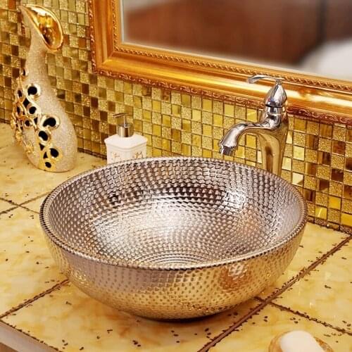 Modern Gold And Sliver High Quality Never Fade Ceramic Porcelain Art Bathroom Sink