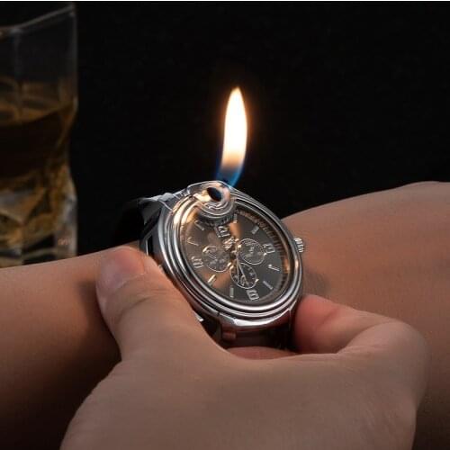Watch Style Metal Open Flame Lighter Creative Mens Sports Open Flame Watch Lighter Inflatable Adjustable Encendedor Lighter