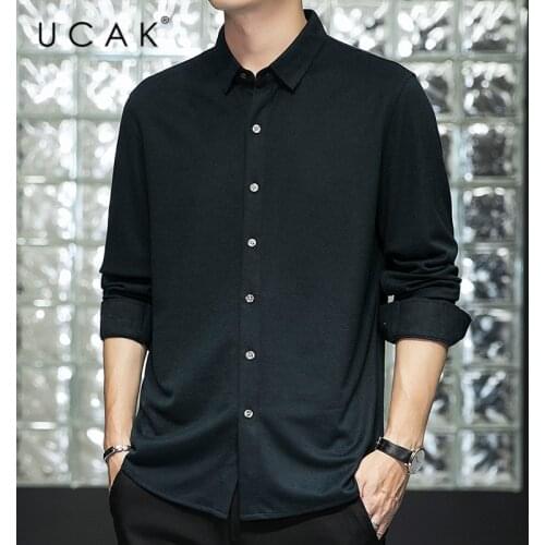 UCAK Brand Shirt Men Clothes Spring New Arrival Tops Business Casual Solid Color Turn-down Collar Long Sleeves Shirt Homme U6129